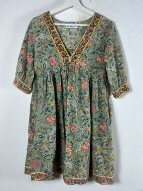 The Fox and The Mermaid Womens Floral Printed Cotton Mini-Dress Medium Green